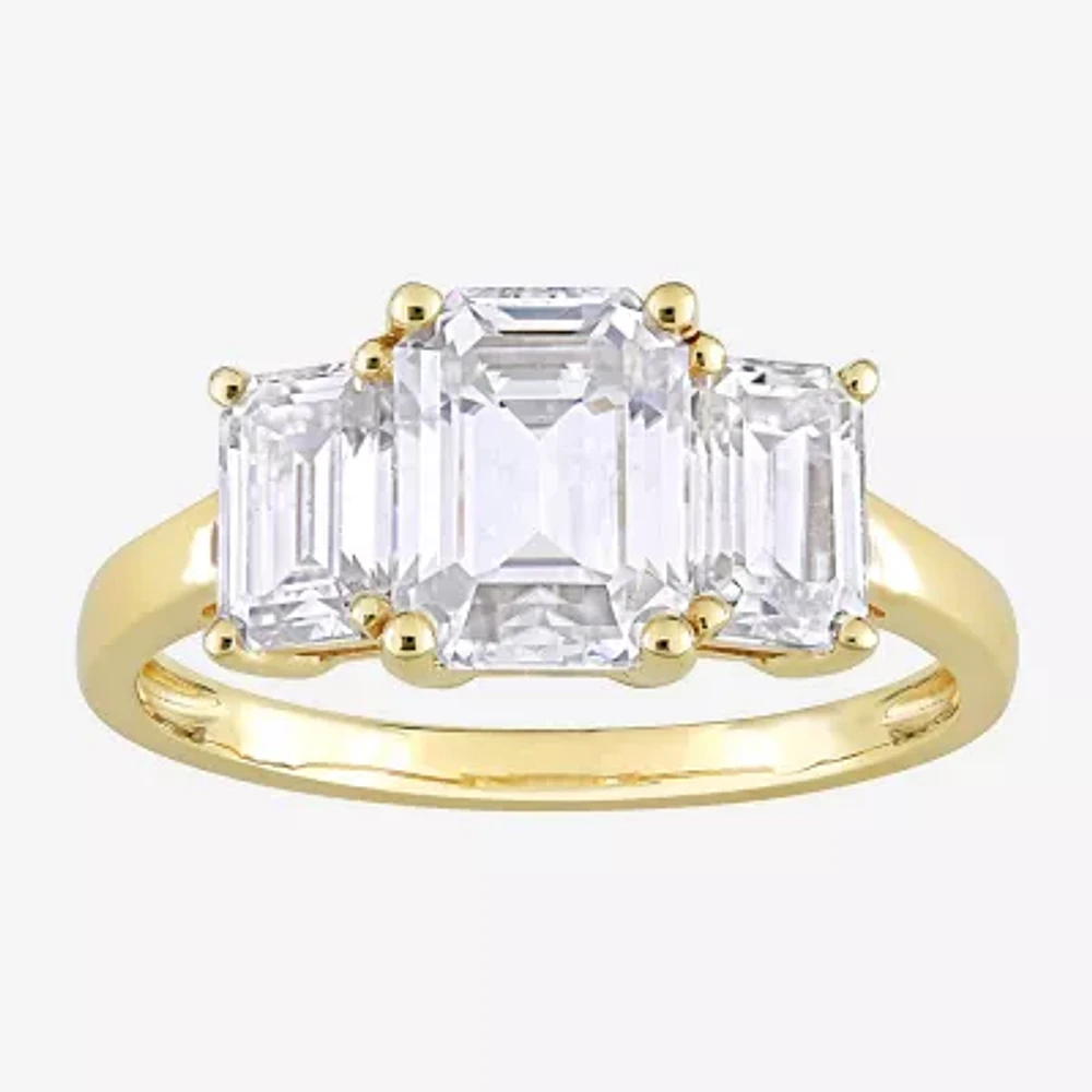 Womens 3 CT. T.W. Lab Created White Moissanite 10K Gold 3-Stone Engagement Ring