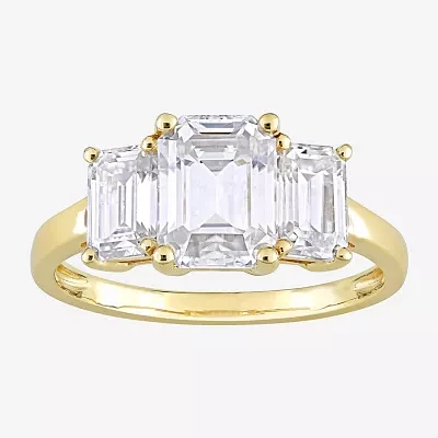 Womens 3 CT. T.W. Lab Created White Moissanite 10K Gold 3-Stone Engagement Ring