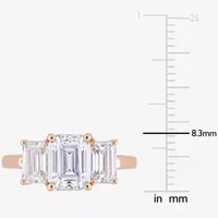 Womens Lab Created White Moissanite 10K Rose Gold 3-Stone Engagement Ring