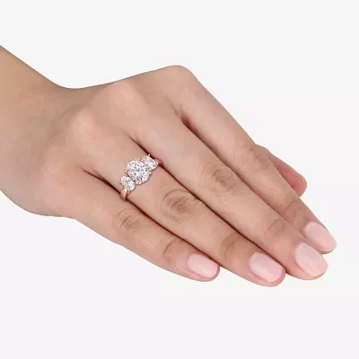 Womens Lab Created White Moissanite 10K Rose Gold 3-Stone Engagement Ring