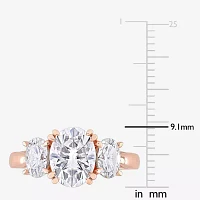 Womens Lab Created White Moissanite 10K Rose Gold 3-Stone Engagement Ring