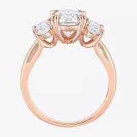 Womens Lab Created White Moissanite 10K Rose Gold 3-Stone Engagement Ring