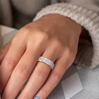 4MM Lab Created White Moissanite Sterling Silver Anniversary Eternity Band