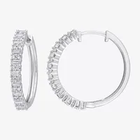 Lab Created White Moissanite Sterling Silver 26mm Hoop Earrings