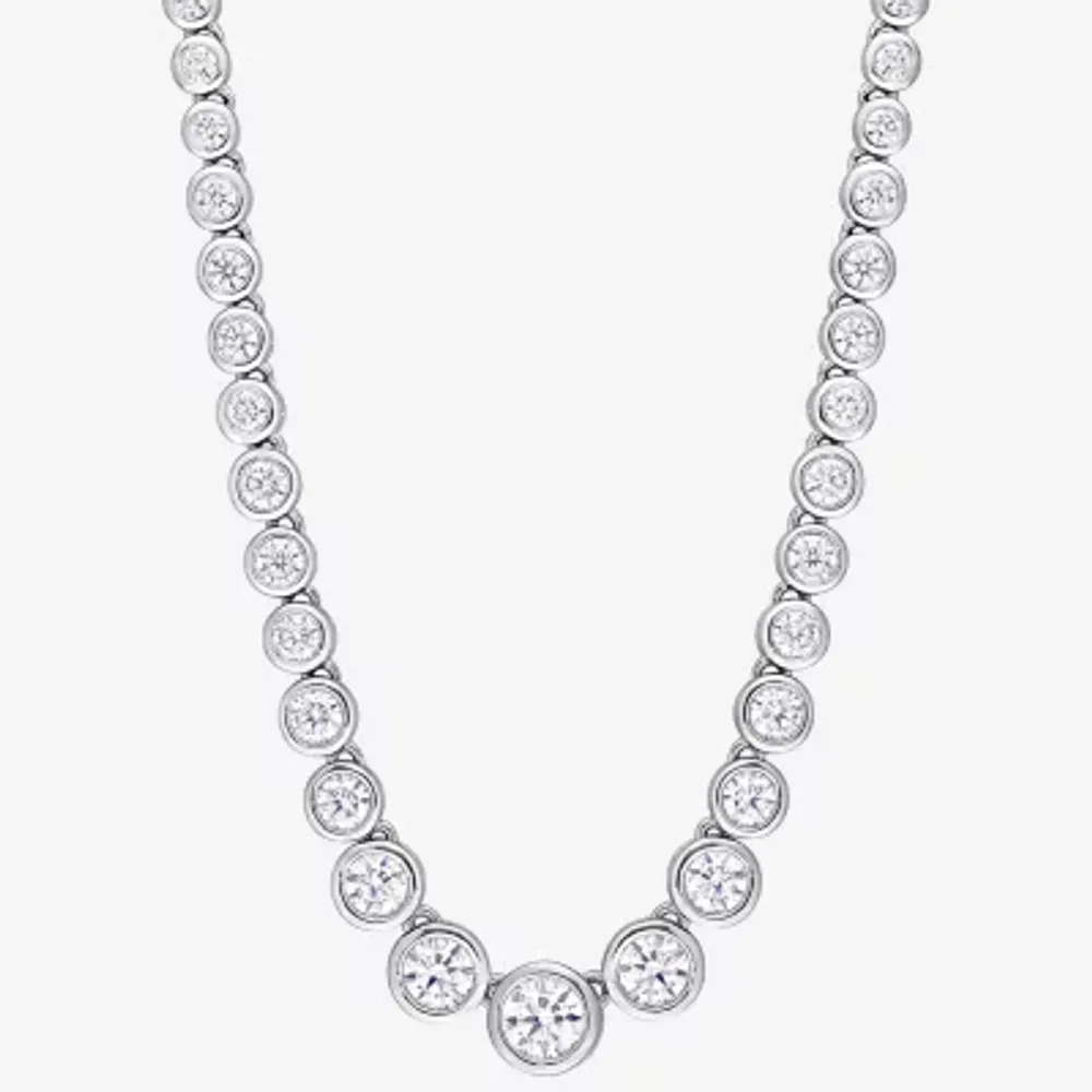 Womens Lab Created White Moissanite Sterling Silver Tennis Necklaces
