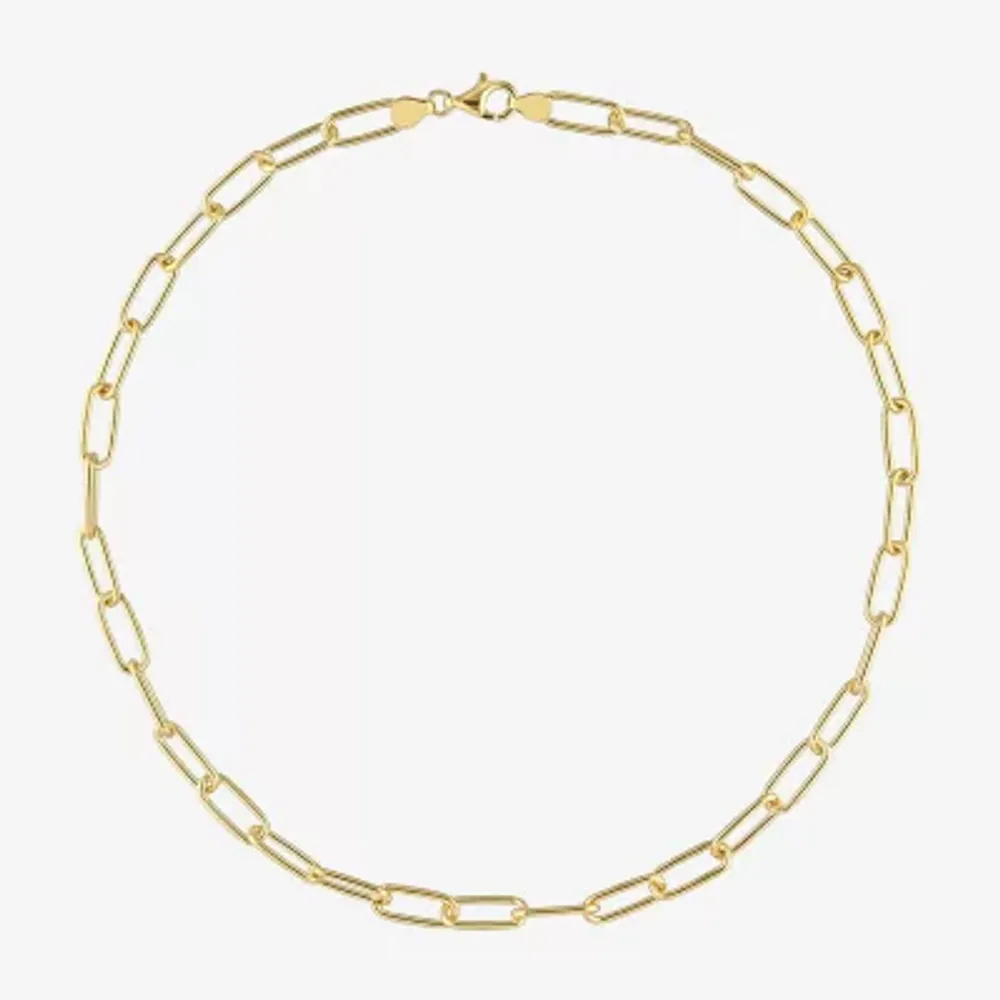 Womens 20 Inch 18K Gold Over Silver Link Necklace Paperclip