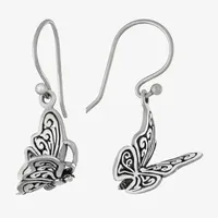 Bali Inspired Sterling Silver Butterfly Drop Earrings