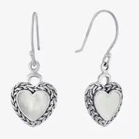 Bali Inspired Genuine White Mother Of Pearl Sterling Silver Heart Drop Earrings
