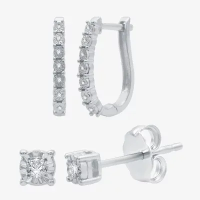 YES PLEASE! 1/10 CT. T.W. Diamond Hoop and Stud Earring Set Sterling Silver
