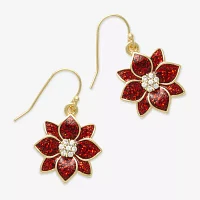 Mixit Silver Tone & Red Poinsetta Cubic Zirconia Drop Earrings