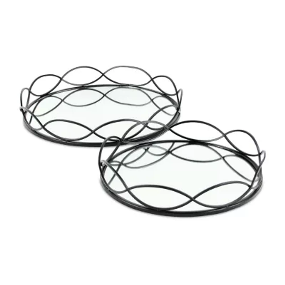 Cheungs Mianzi Black Round Metal 2-pc. Decorative Tray