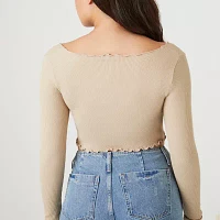 Forever 21 Womens Scoop Neck Long Sleeve Crop Top Juniors