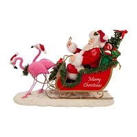 Kurt Adler 10in Flamingos Pulling Sleigh Santa Figurine