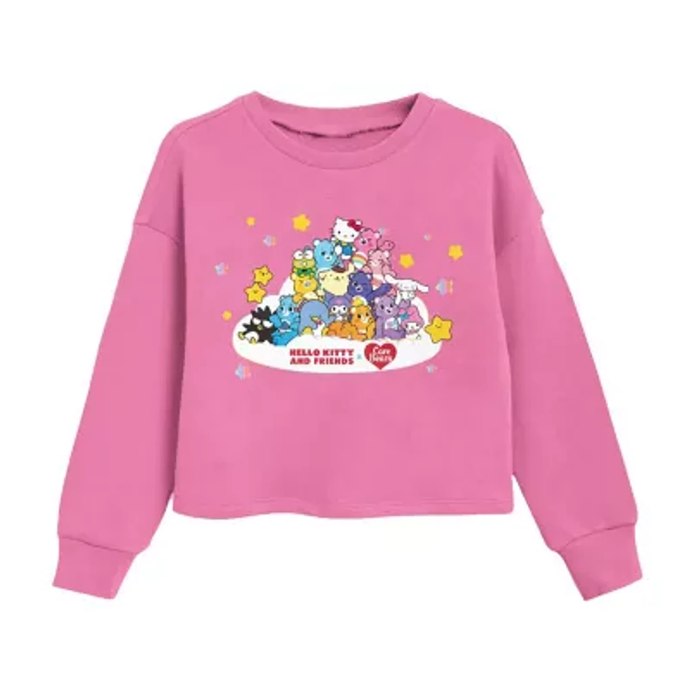 Little & Big Girls Fleece Crew Neck Long Sleeve Care Bears Pullover Sweater