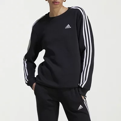 adidas Womens 3 Stripe Fleece Crew Sweatshirt