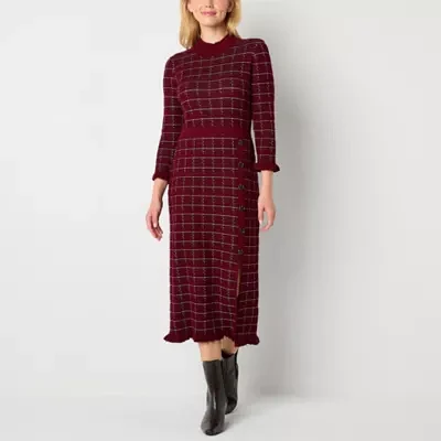 Studio 1 Womens 3/4 Sleeve Midi Sweater Dress