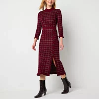 Studio 1 Womens 3/4 Sleeve Midi Sweater Dress
