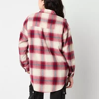 Forever 21 Juniors Oversized Plaid Lightweight Womens Long Sleeve Flannel Shirt