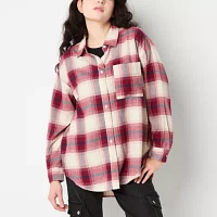 Forever 21 Juniors Oversized Plaid Lightweight Womens Long Sleeve Flannel Shirt