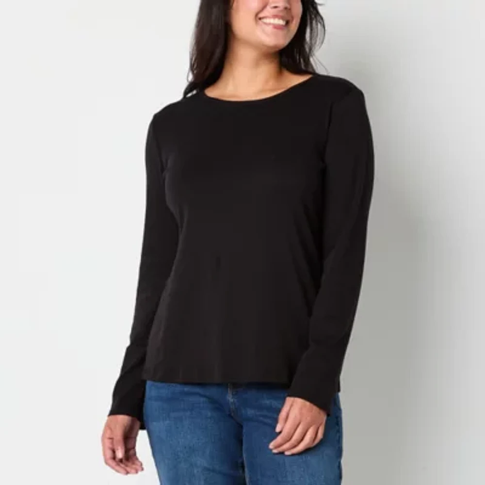Liz Claiborne Womens Crew Neck Long Sleeve T-Shirt