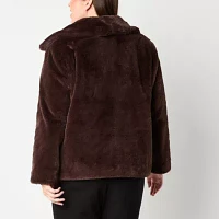 Liz Claiborne Faux Fur Midweight Womens Plus Coat