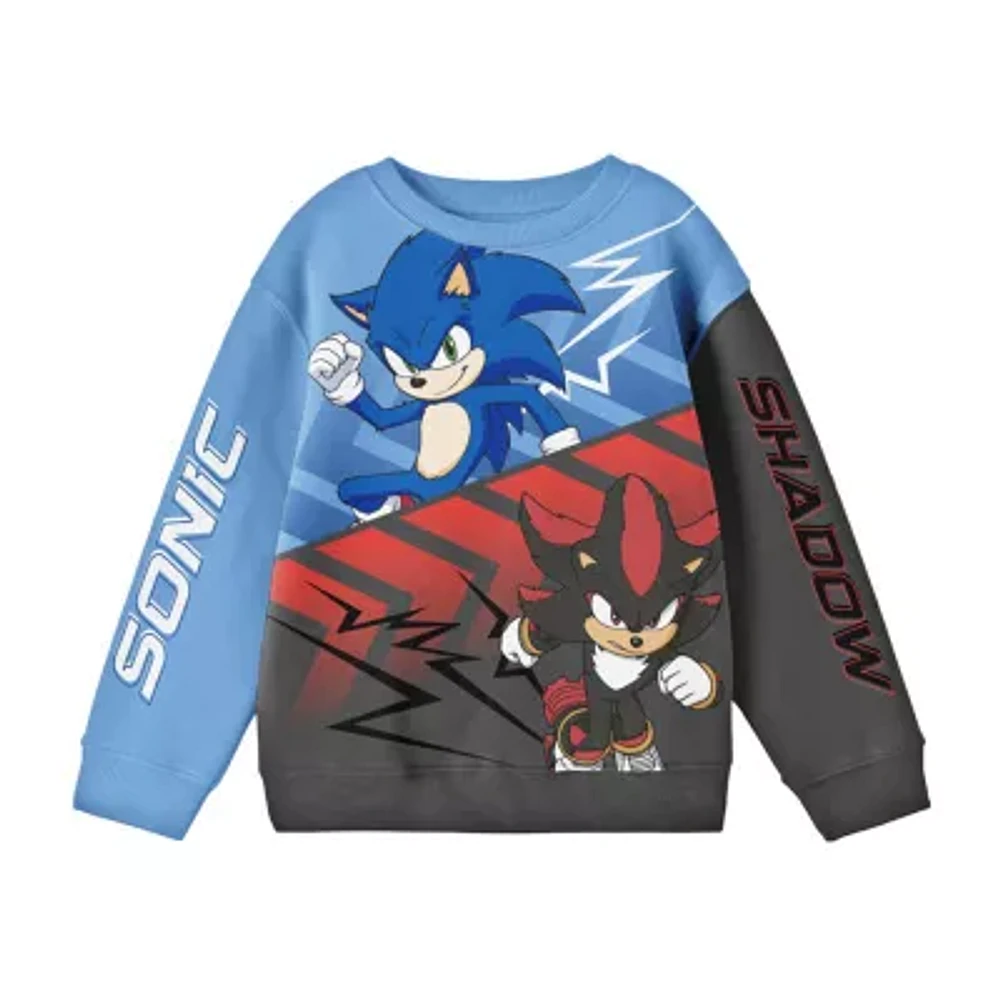 Little & Big Boys Crew Neck Long Sleeve Fleece Sonic the Hedgehog Sweatshirt