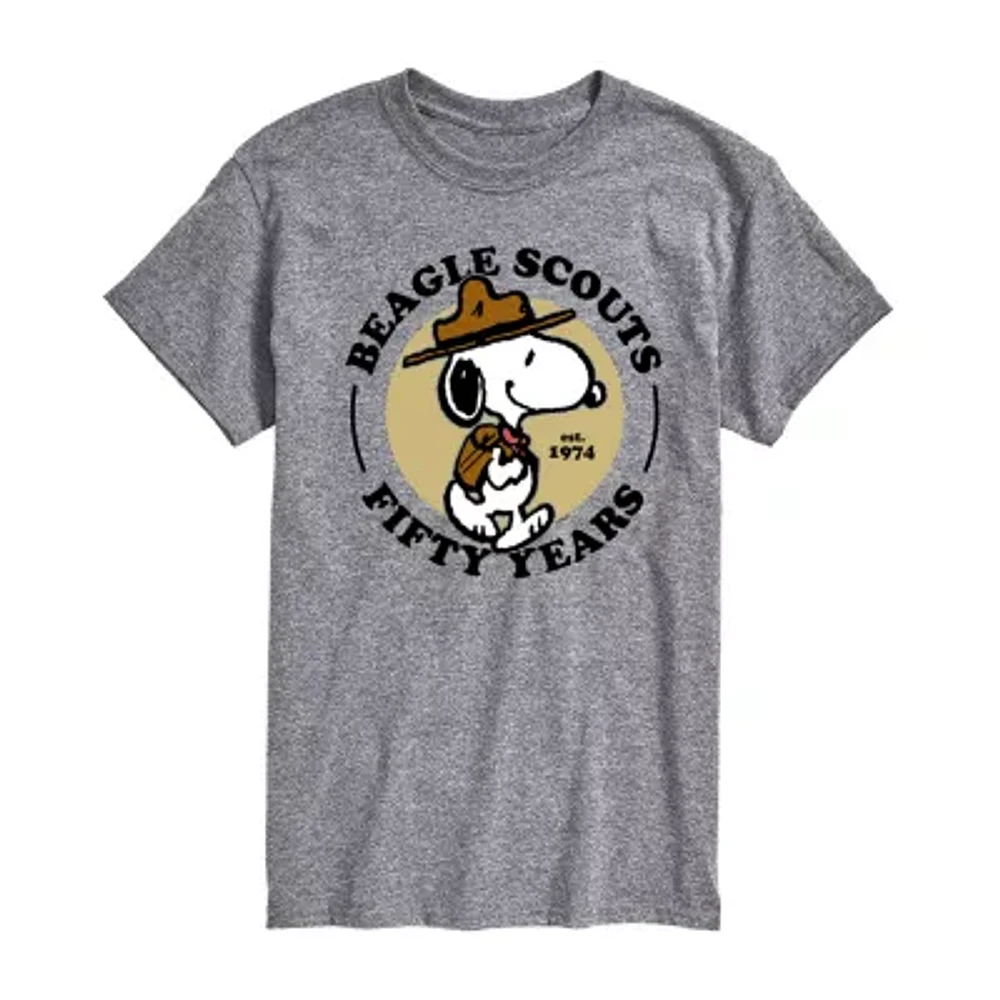 Mens Short Sleeve Beagle Scouts 50 Years Peanuts Graphic T-Shirt