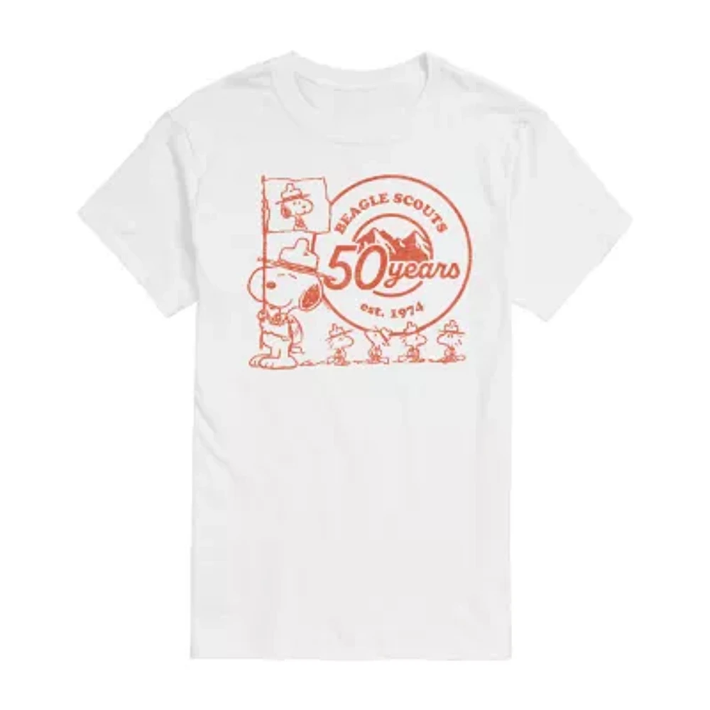 Mens Short Sleeve Beagle Scouts 50 Years Peanuts Graphic T-Shirt