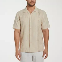 Cubavera Mens Regular Fit Short Sleeve Panel Button-Down Shirt