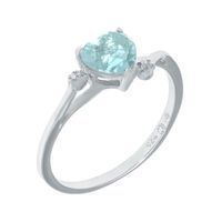 Simulated Aquamarine and Genuine White Topaz Sterling Silver Heart-Shaped Ring