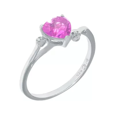 Lab-Created Pink Sapphire and Genuine White Topaz Sterling Silver Heart-Shaped Ring