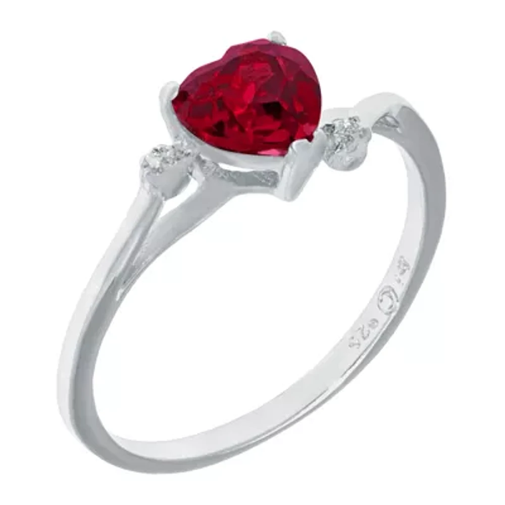 Lab-Created Ruby and Genuine White Topaz Sterling Silver Heart-Shaped Ring