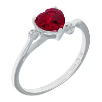 Lab-Created Ruby and Genuine White Topaz Sterling Silver Heart-Shaped Ring