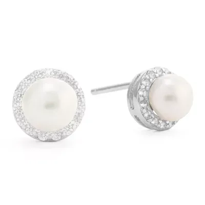 Silver Treasures Cultured Freshwater Pearl 8.5mm Round Stud Earrings