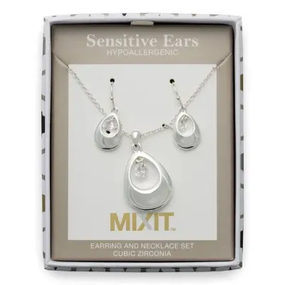 Mixit Hypoallergenic Silver Tone Teardrop Jewelry Set