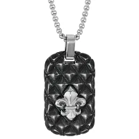 Mens Sterling Silver Dog Tag Fleur De Lis Pendant Necklaces