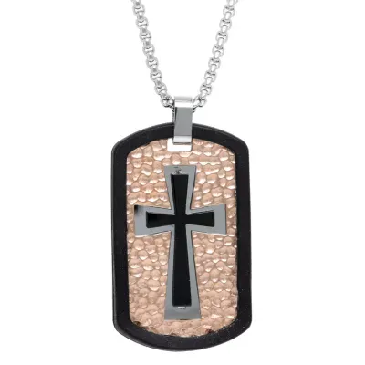 Mens Sterling Silver Cross Dog Tag Pendant Necklace
