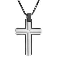 Mens White Cubic Zirconia Sterling Silver Cross Pendant Necklace