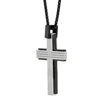 Mens White Cubic Zirconia Sterling Silver Cross Pendant Necklace