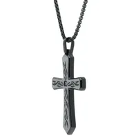 Mens White Cubic Zirconia Sterling Silver Cross Pendant Necklace