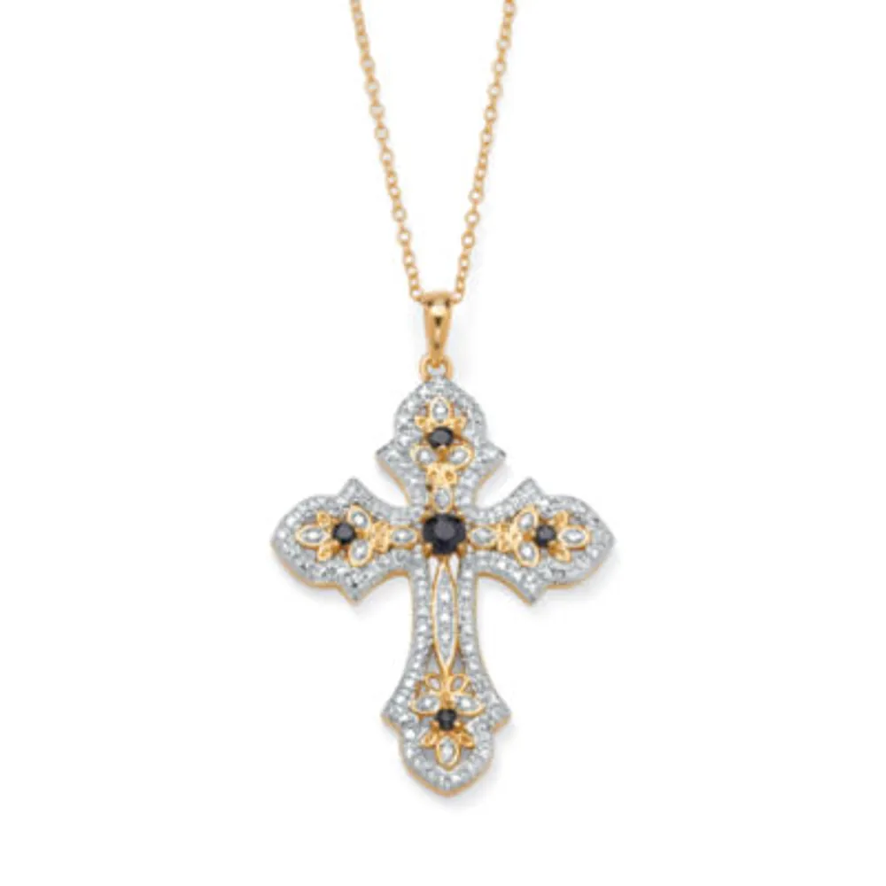 Womens Diamond Accent Genuine Blue Sapphire 18K Gold Over Silver Cross Pendant Necklaces