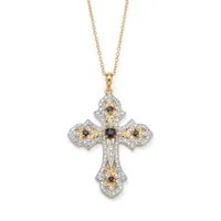 Womens Diamond Accent Genuine Blue Sapphire 18K Gold Over Silver Cross Pendant Necklace