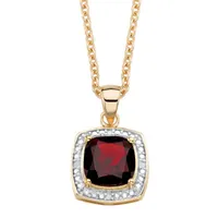 Womens Diamond Accent Genuine Red Garnet 14K Gold Over Silver Pendant Necklace