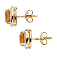 Diamond Accent Genuine Yellow Citrine 14K Gold Over Silver 10mm Stud Earrings