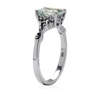 Womens Genuine Blue Aquamarine Platinum Over Silver Cocktail Ring