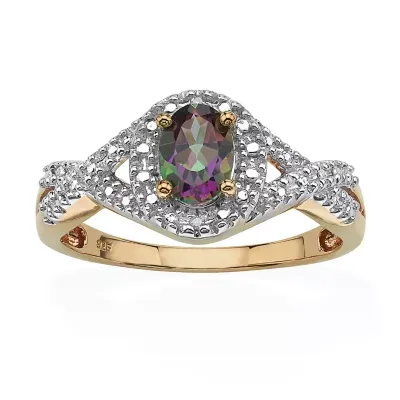 Womens Diamond Accent Genuine Mystic Fire Topaz 18K Gold Over Silver Cocktail Ring