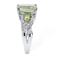 Womens Genuine Green Quartz Platinum Over Silver Cocktail Ring