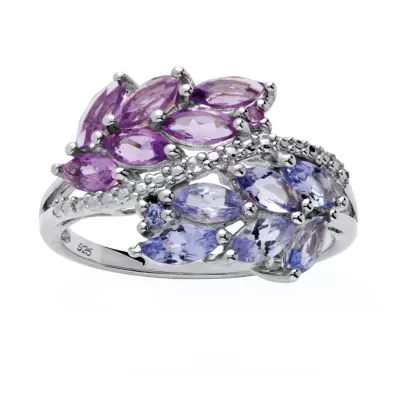 Womens Genuine Purple Amethyst Platinum Over Silver Cocktail Ring