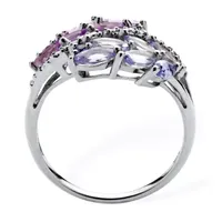 Womens Genuine Purple Amethyst Platinum Over Silver Cocktail Ring