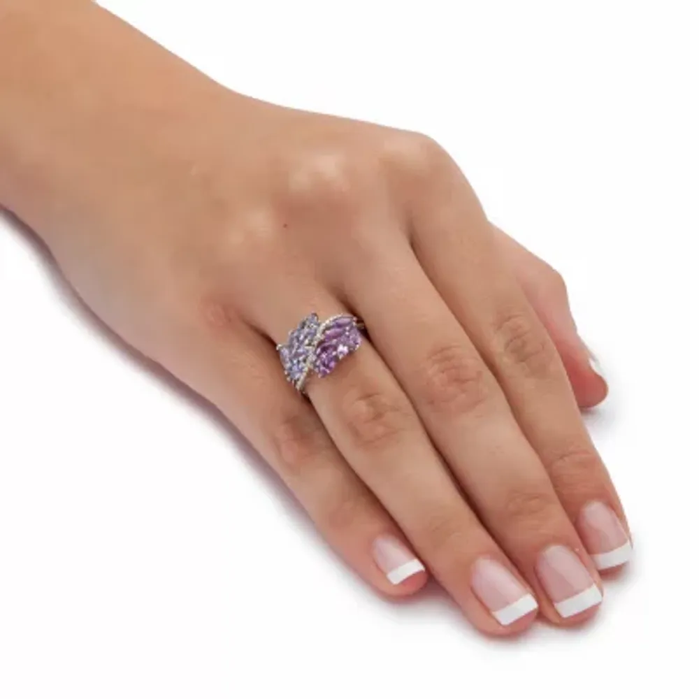 Womens Genuine Purple Amethyst Platinum Over Silver Cocktail Ring